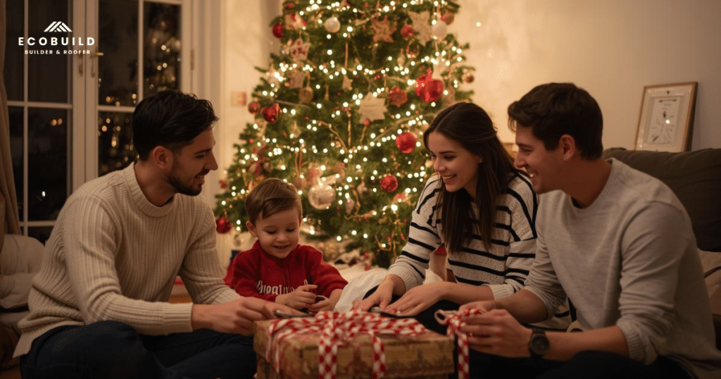 Florida homeowners enjoying the holidays with safe roof decorations following roof safety Florida guidelines